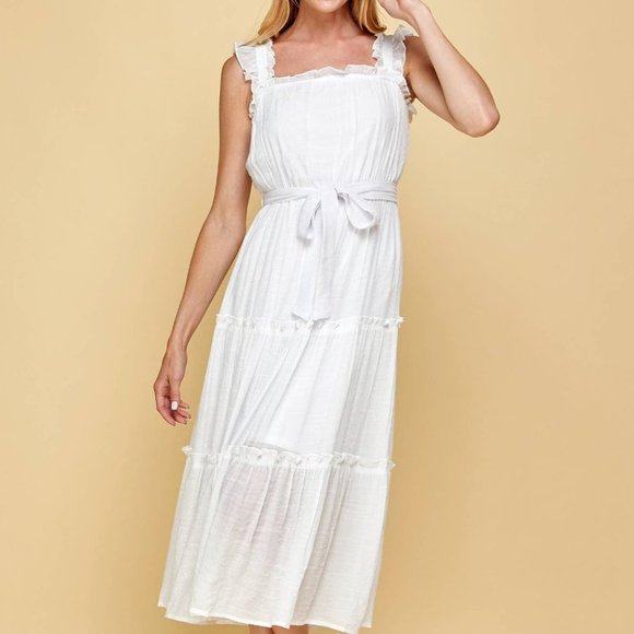 white Tiered Midi Dress - Picture 4 of 8